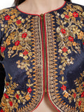 Jacket Style Blouse Navy Blue Embroidered Art Silk & Georgette Blouse Readymade Blouses Online