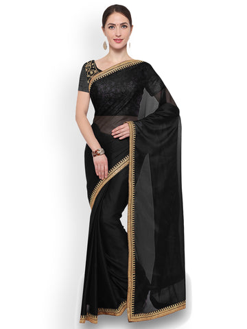 Black Embellished Silk Blend Saree