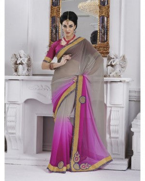 Urban-Naari-Grey-And-Pink-Colored-Chiffon-Embroidered-Saree