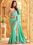 Latest Designer Traditional Sea Green Colored 23699 Bollywood Sari Beautiful Silk Partywear Embroidered Saree For Women