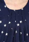 Navy Blue Color Casual Sleeveless Polyester Round Neck Star Print Top