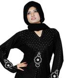 Latest Abaya Designs With Stones Black Colored Stitched Lycra Islamic Abaya