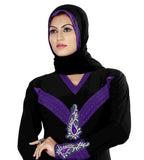 Islamic Abaya Online Black & Purple Colored Stitched Lycra Abaya Dress