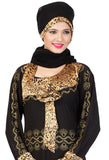 Latest Abaya Designs With Stones Black & Golden Colored Stitched Lycra Muslim Abaya Dress 