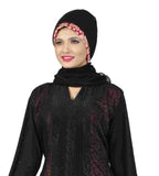 Muslim Abaya Dress Lycra Black & Neon Pink Colored Stitched Abaya Dress