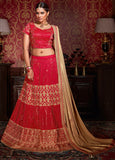 Urban-Naari-Cream-&-Red-Colored-Net-Heavy-Embroidered-Semi-Stitched-Lehenga-Choli