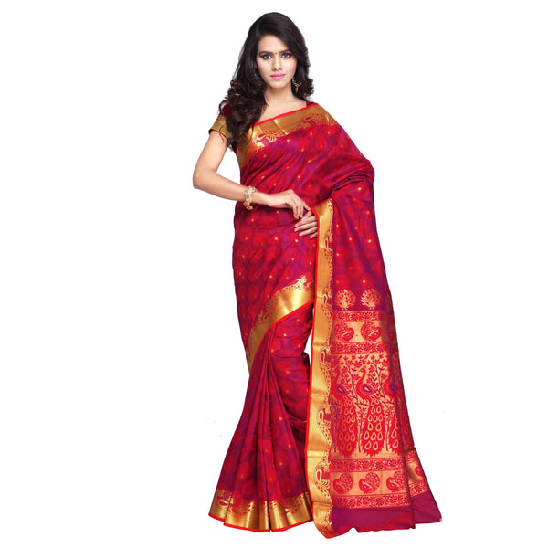 Exclusive Designer Red Kanjivaram Art Silk Paithani Theme Border & Rich Zari Butta Party Wear Saree
