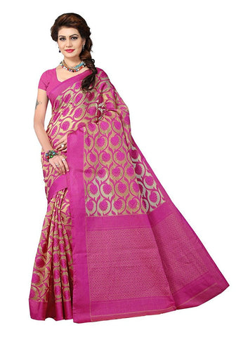 Designer Pink Color Banarasi Art Silk Partywear With Golden Color Design Pattern
