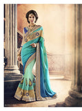 Urban Naari Blue And Green Colored Satin And Pure Georgette Sarees