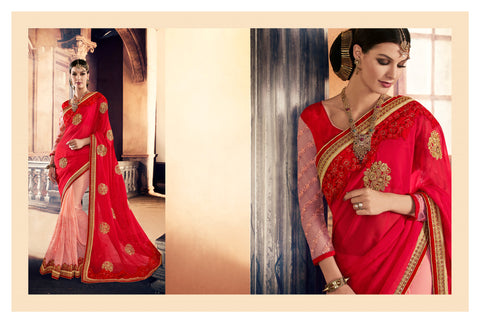 Urban Naari Red And Pink Colored Georgette Sarees