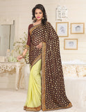 Urban Naari Brown And Yellow Colored Lycra Embroidered Sarees
