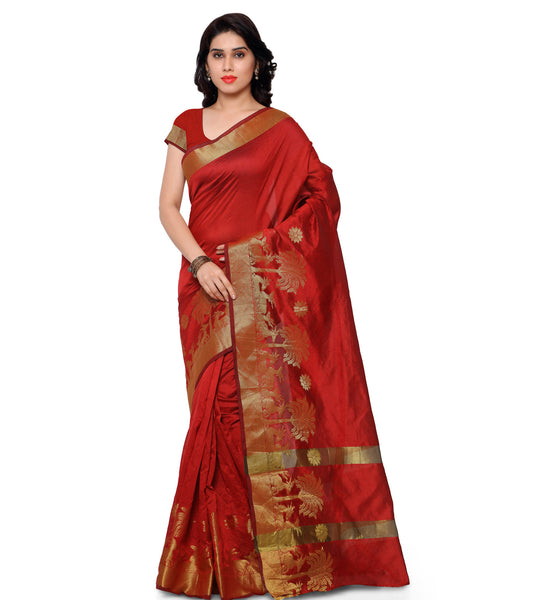Urban Naari 21514 Dark Red Colored Banarasi Silk Embroidered Saree