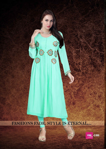 Sky Blue Colored Georgette Embroidered Stitched Kurtis 22996 Designer Kurtis For Women