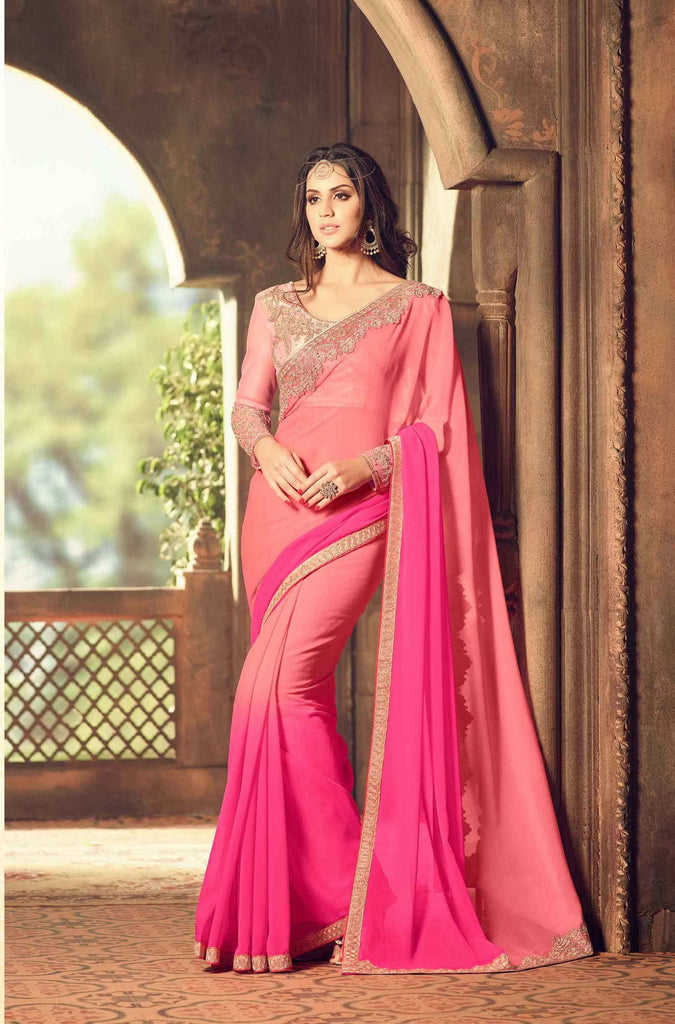 Buy Light Pink Embroidered Tussar Georgette Saree Online in USA – Pure  Elegance