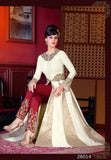 Party Wear Anarkali Suits White Colored Art Silk Front Slit Open Embroidered Anarkali Suits