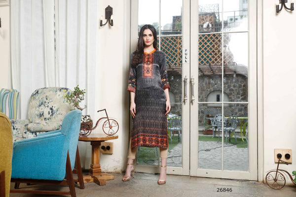 Festive Season Sale Designer Kurtis Multi Color Digital Print Long Sleeves Long Kurtis For Women