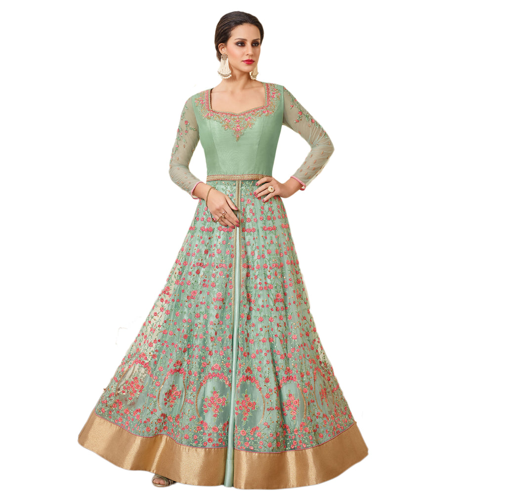 Buy DEMARCA Womens Silk Designer Unstitched Anarkali Dress Material |  Shoppers Stop
