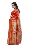 Designer Orange Self Art Design Embroidered Partywear Banarasi Art Silk Saree With Blouse
