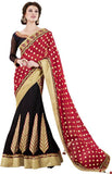 Ethnic Red And Black Net Wedding Lahenga Sari With Dot Zari Print And Embroidery Border Work Bridal Lahenga Saree