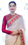 Sonam Kapoor's Designer Saris Red & White Border Resham Work Saree
