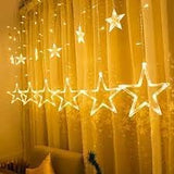 Star Curtain Lights with 12 Stars and 8 Modes (Warm White) Light Home Decoration