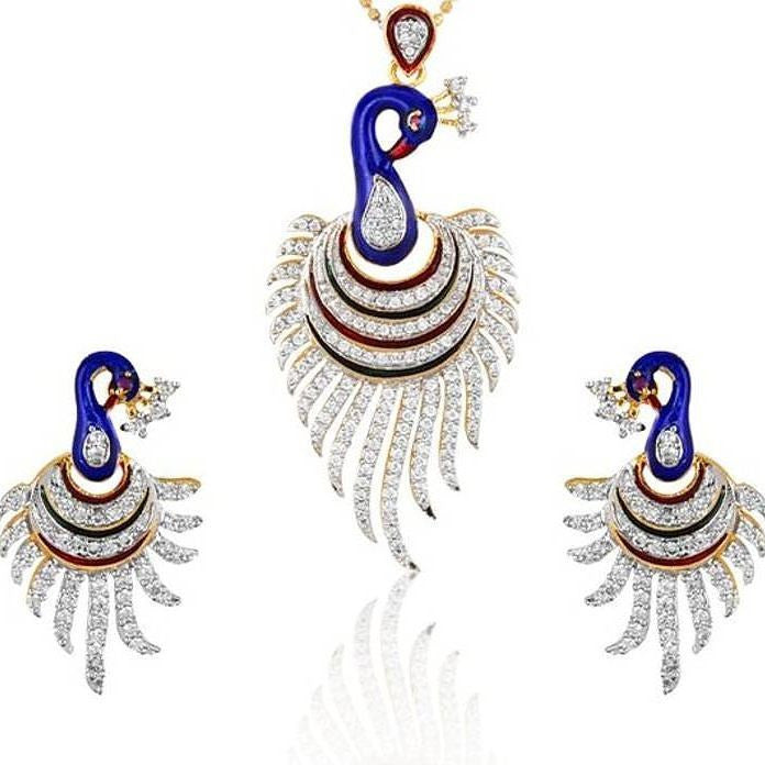 Golden Ruby Peacock Necklace and Earring Set  Radhika Store