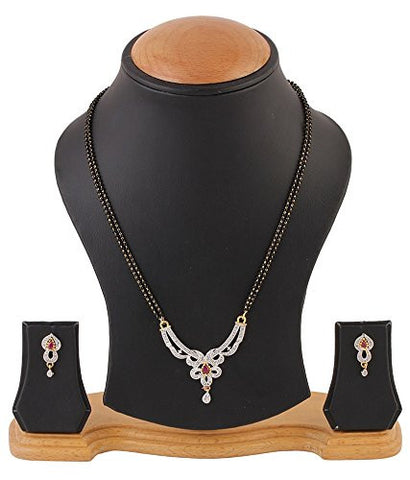 American Diamond Gold Plated Mangalsutra With Two Chain And Earrings For Women