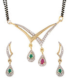 Designer American Diamond Gold Plated Mangalsutra Pendant With Chain And Earrings For Women