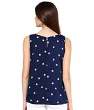 Designer Crep Top For Women Blue Top with White Star Printed Sleeveless Girls Top