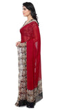 Red Color Plain Chiffon Sarees With Floral Border Work S051