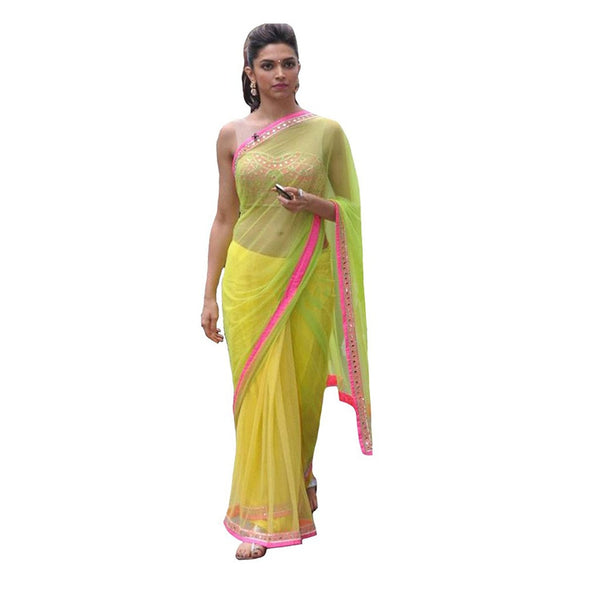 Designer Net Sarees Yellow Color Net Saree For Women