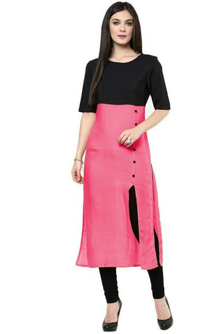 Casual Pink And Black Simple Cotton Kurtis And Kurtas Cotton Casual Kurti For Women
