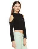 Black Crop Top For Women Cold Shoulder Tops Ladyindia58