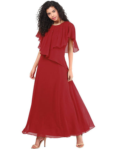 Latest Fancy Designer Red Cape Gown