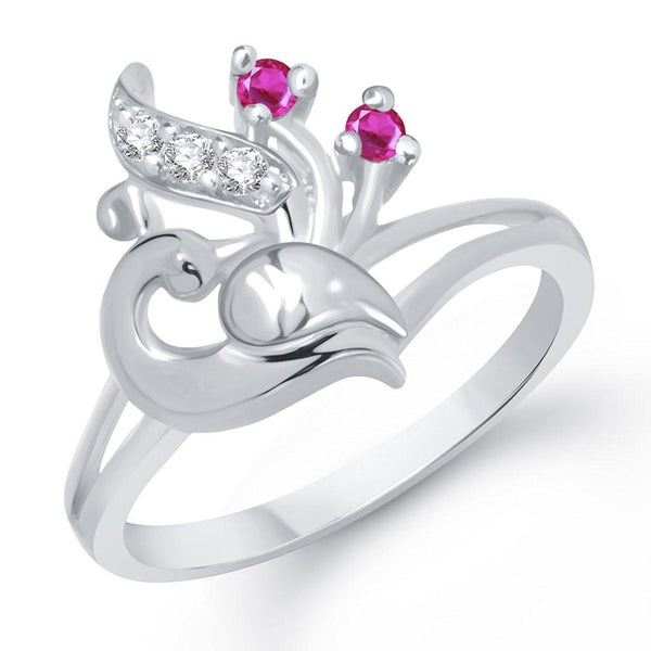 Latest Designer Beautiful Mayur Rhodium Plated Ring For Girls