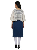 Fancy Latest Women's Smart Blue Crepe W/White Cotton Net Cape Jacket Kurti Suit - Designer Kurtis