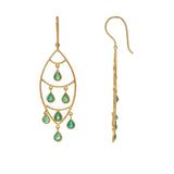 Gold And Emerald Pleated Tear Drop Earrings For Women