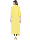 Yellow Color Front Open Plain Rayon Long Kurti With Golden Toggle Work A066