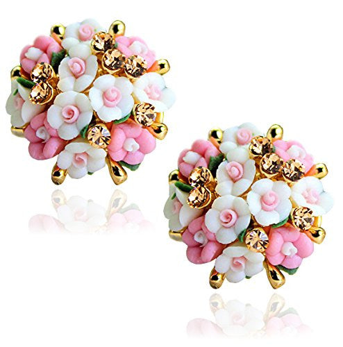 Designer Jewellery Gold Plated Flower Shape Resin Fancy Party Wear Earrings For Women And Girls
