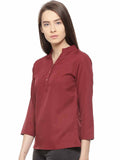Maroon Polycrepe Plain Top For Women Ladyindia89