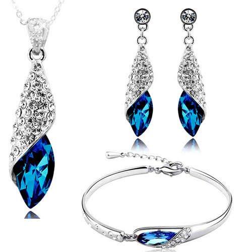 Crystal Jewellery Combo Of Necklace Set With Earrings And Bracelet For Girls