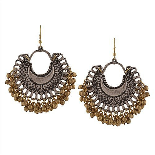 Designer Fashion Oxidized Ethnic Silver / Golden Beaded Chandbali Earrings Women