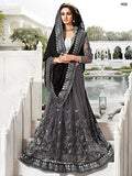 Party wear Net Saree Black & Grey Color Designer Net Sarees With Embroidery & Border Work