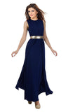 Designer Partywear Navy Blue Georgette Sleeveless Evening Wear Maxi Dress For Women