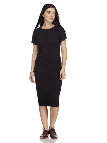 Latest Black Color Casual Wear Cotton Midi dress