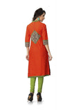 Orange Colour Cotton Kurta Casual Wear Cotton Long Printed Kurti