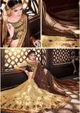 Designer Sarees In Georgette Brown & Cream Colored Floral & Heavy Embroidery Work Saree