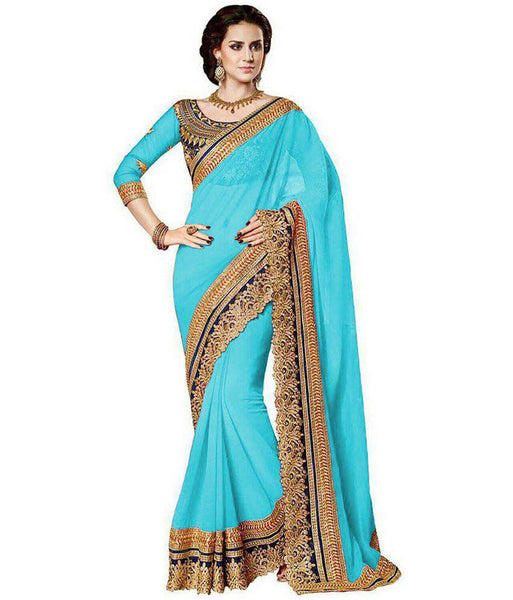 Latest Trendy Fashionable Blue Saree For Women