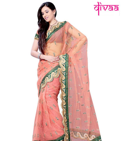 Net Saree Designed With Resham Butti & Border Work Designer Net Sarees