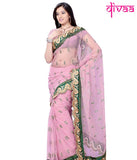 Pink Color Net Saree Designed With Resham Butti & Border Work Designer Net Sarees